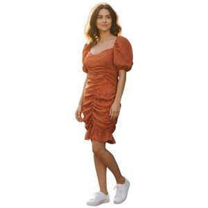 PrettyLittleThing Rust Polka Dot Puff Sleeve Bodycon Dress Orange Size 6 NWT